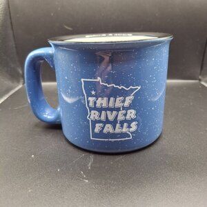 Thief River Falls Blue Ceramic Campfire Mug Blue White Minnesota Design